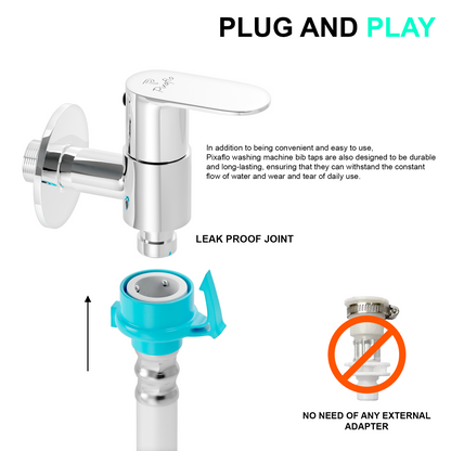 Pixaflo Koroit Brass Washing Machine Tap with Wall Flange | Chrome Finish