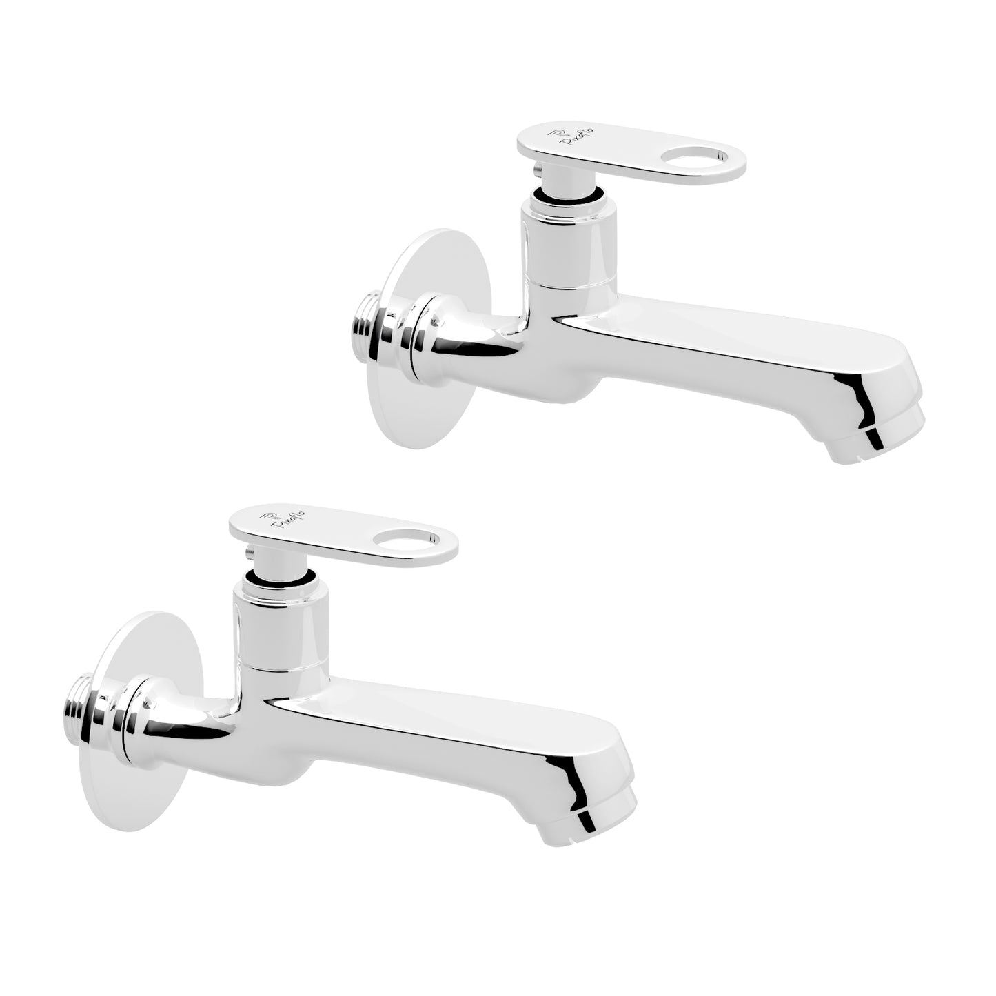 Pixaflo Curio Brass Long Body Bib Cock Tap with Wall Flange Combo | Chrome | Pack of 2