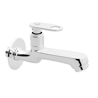 Pixaflo Curio Brass Long Body Bib Cock Tap with Wall Flange (Chrome)