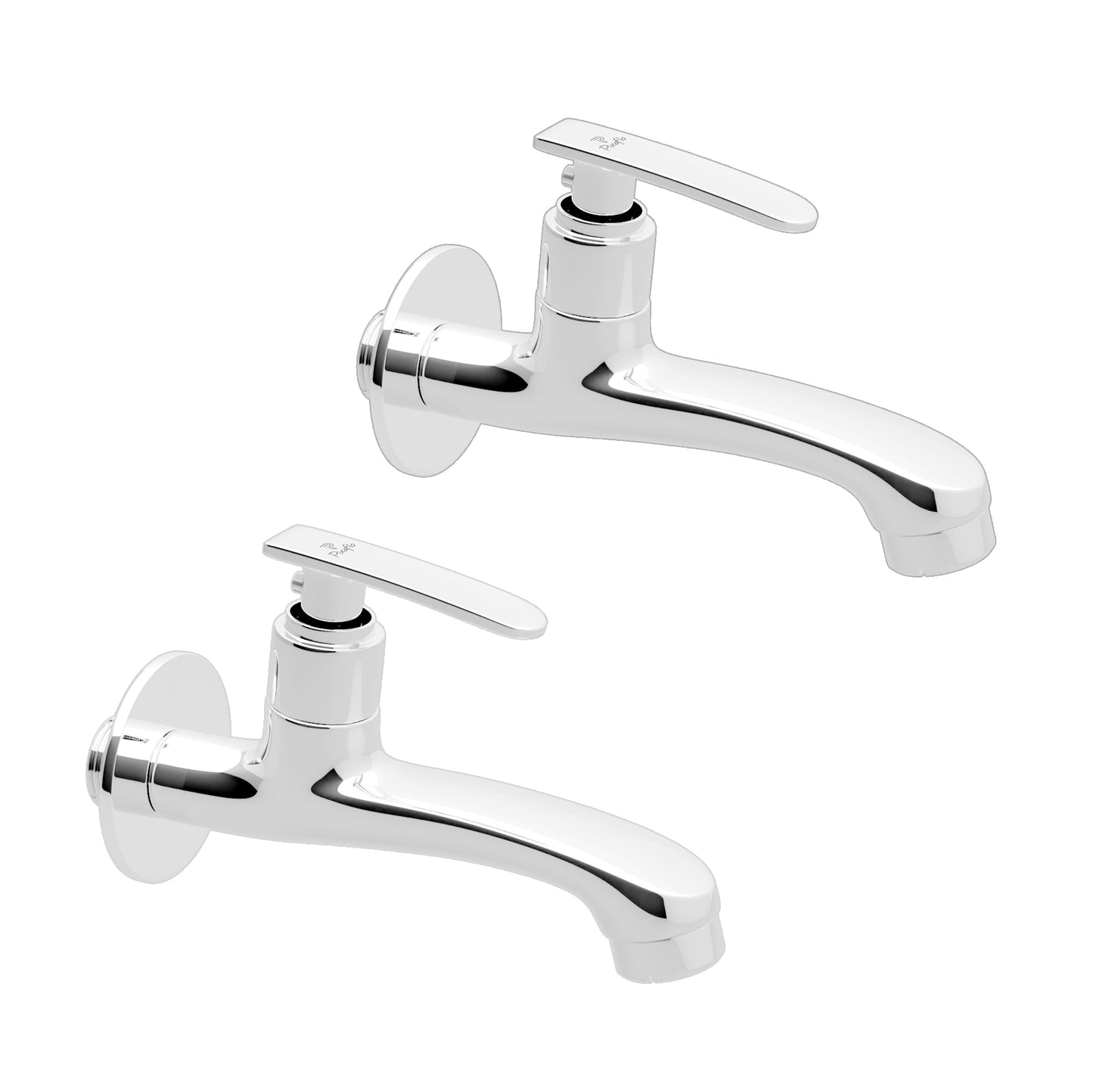 Pixaflo Moonstone Brass Long Body Bib Cock Tap with Wall Flange Combo | Chrome | Pack of 2
