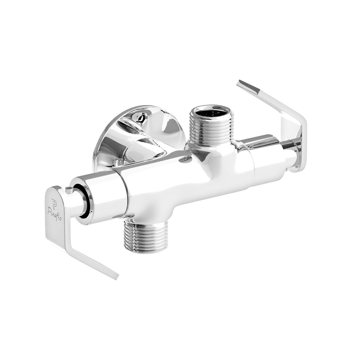 Pixaflo Meta Brass 2 Way Angle Cock | 2 in 1 Angle Valve with Wall Flange For Bathroom, Toilet, Wash Basin | Chrome Finish
