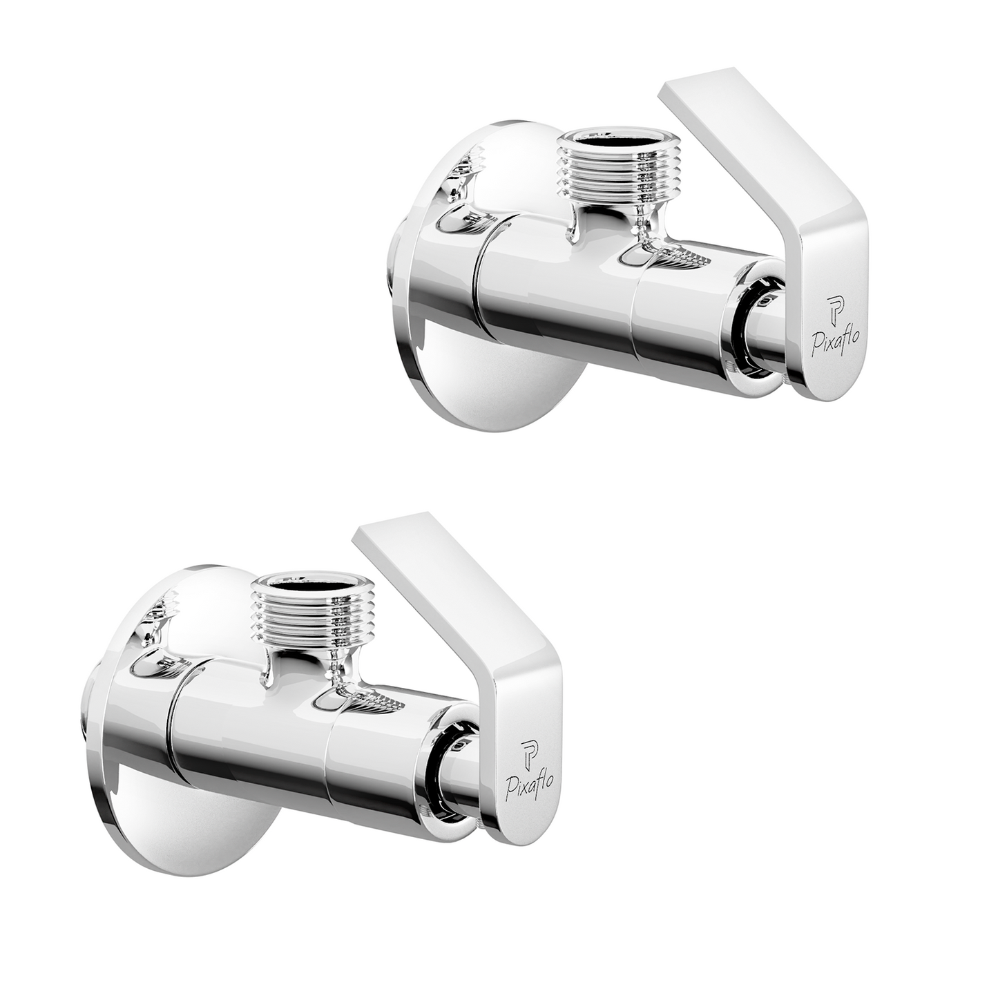 Pixaflo Meta Brass Angle Valve Combo | Stop Cock with Wall Flange | Chrome Finish | Pack of 2
