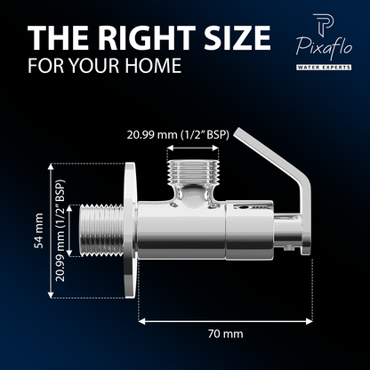 Pixaflo Meta Brass Angle Valve Combo | Stop Cock with Wall Flange | Chrome Finish | Pack of 2