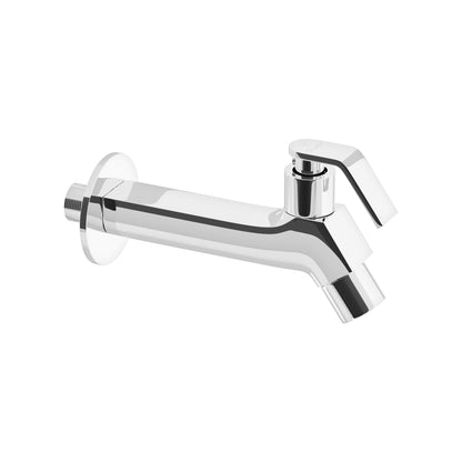 Pixaflo META Brass Long Body Bib Cock Tap with Wall Flange | Chrome