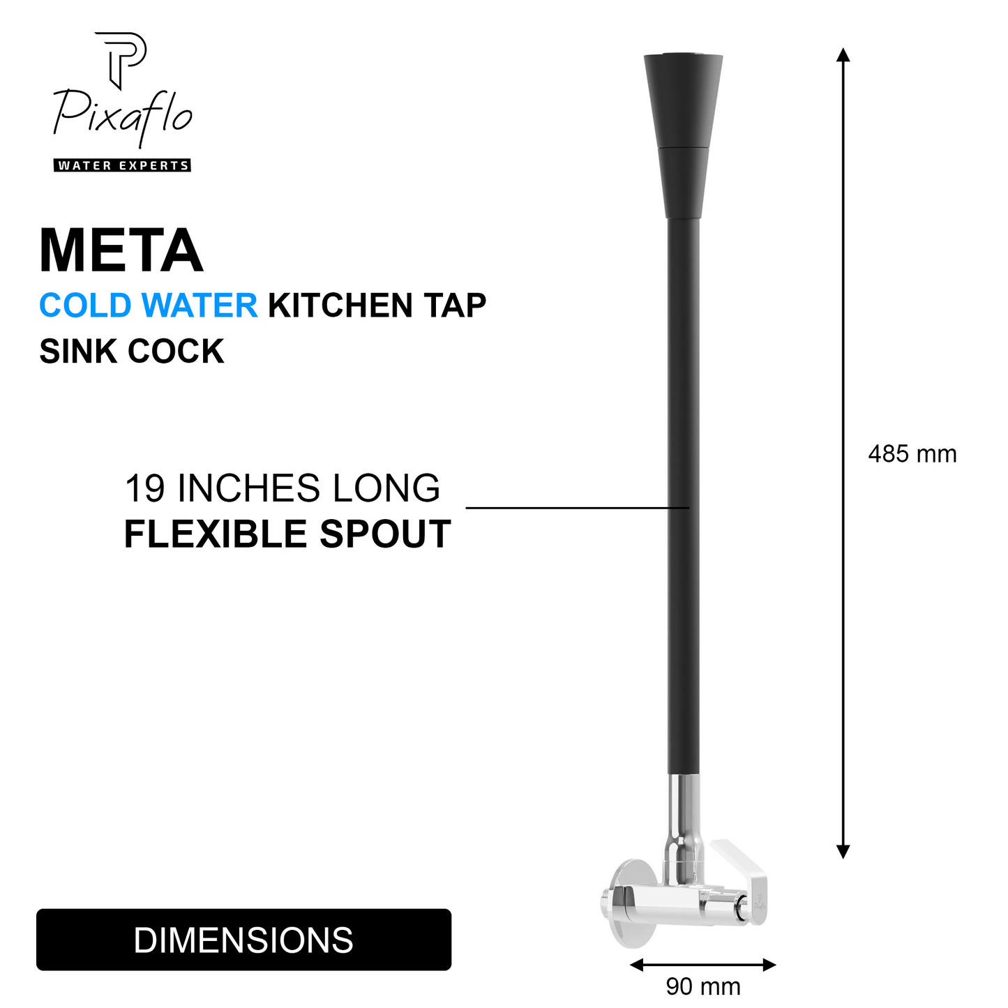 Pixaflo Meta Brass Sink Cock Tap with Wall Flange | with Black Dual Flow 360-degree Swivel Flexible Silicone Swivel Spout for Kitchen Sink | Wall Mounted