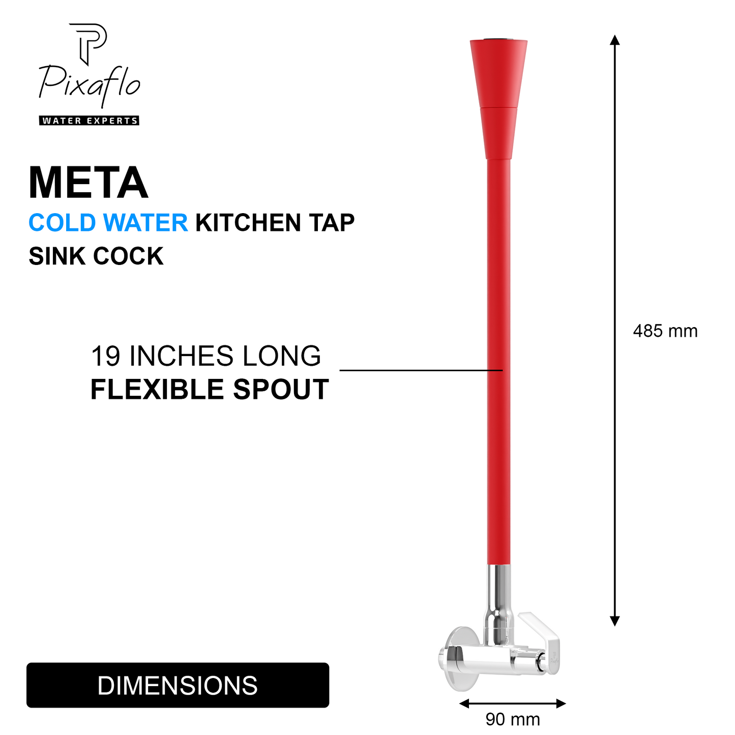 Pixaflo Meta Brass Sink Cock Tap with Wall Flange | with Red Dual Flow 360-degree Swivel Flexible Silicone Swivel Spout for Kitchen Sink | Wall Mounted