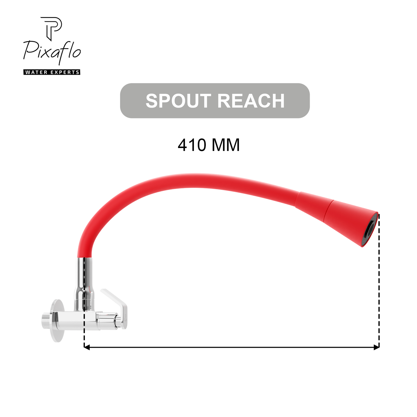 Pixaflo Meta Brass Sink Cock Tap with Wall Flange | with Red Dual Flow 360-degree Swivel Flexible Silicone Swivel Spout for Kitchen Sink | Wall Mounted