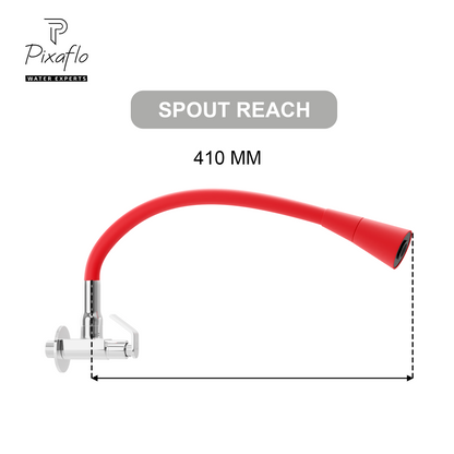 Pixaflo Meta Brass Sink Cock Tap with Wall Flange | with Red Dual Flow 360-degree Swivel Flexible Silicone Swivel Spout for Kitchen Sink | Wall Mounted