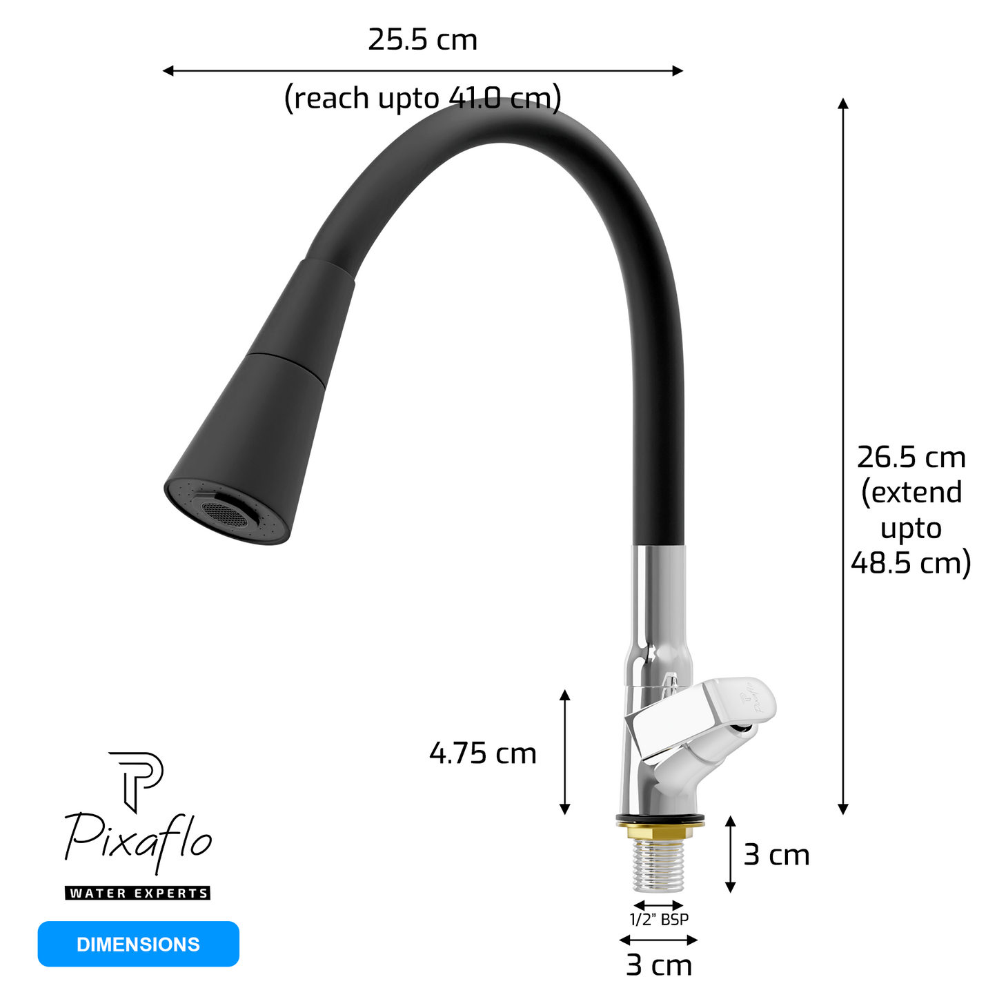 Pixaflo Meta Brass Swan Neck Tap | with Black Dual Flow 360-degree Swivel Flexible Silicone Swivel Spout for Kitchen Sink and Wash Basin