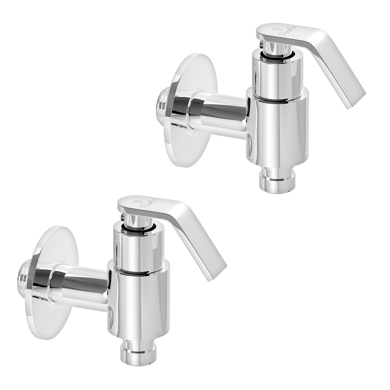 Pixaflo Meta Brass Washing Machine Tap with Wall Flange Combo | Chrome Finish | Pack of 2
