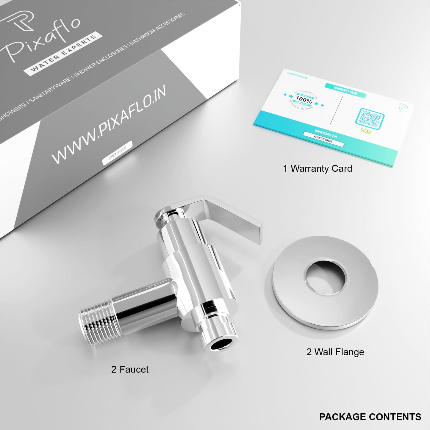Pixaflo Meta Brass Washing Machine Tap with Wall Flange Combo | Chrome Finish | Pack of 2