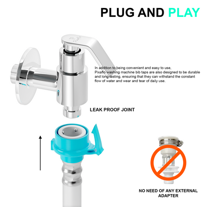 Pixaflo Meta Brass Washing Machine Tap with Wall Flange Combo | Chrome Finish | Pack of 2