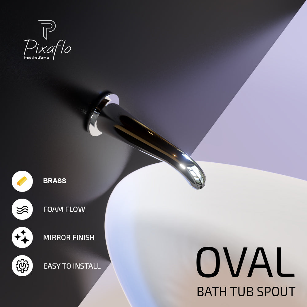 Pixaflo Oval Brass Bath Tub Spout with Wall Flange | High Flow | Chrome