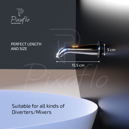 Pixaflo Oval Brass Bath Tub Spout with Wall Flange | High Flow | Chrome