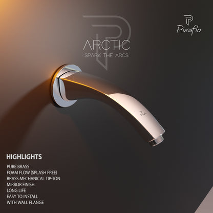 Pixaflo Arc Brass Bath Tub Spout with Wall Flange | High Flow | Chrome