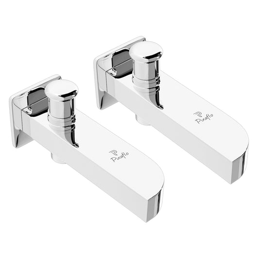 Pixaflo Extant Brass Bath Tub Diverter Spout with Wall Flange Combo | Tip-Ton | Chrome Finish | Pack of 2