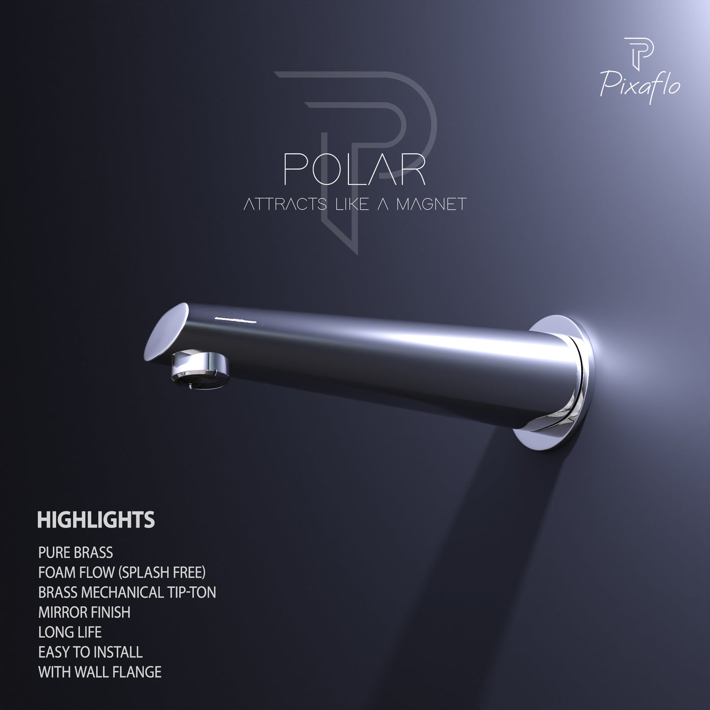 Pixaflo Polar Brass Bath Tub Spout with Wall Flange | High Flow | Chrome