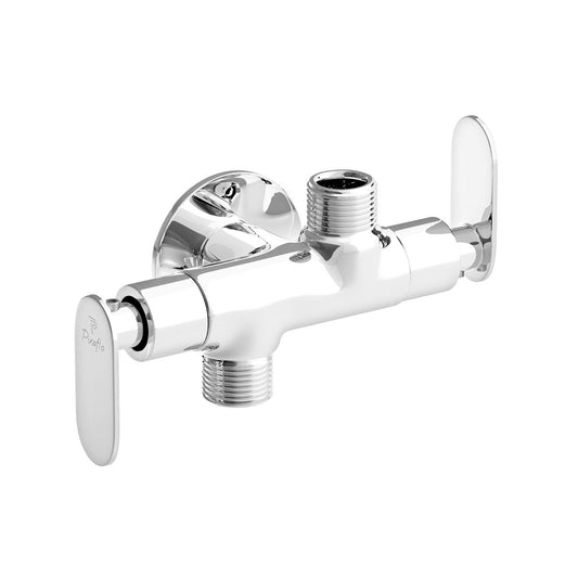 Pixaflo Pulse Brass 2 Way Angle Cock | 2 in 1 Angle Valve with Wall Flange For Bathroom, Toilet, Wash Basin | Chrome Finish