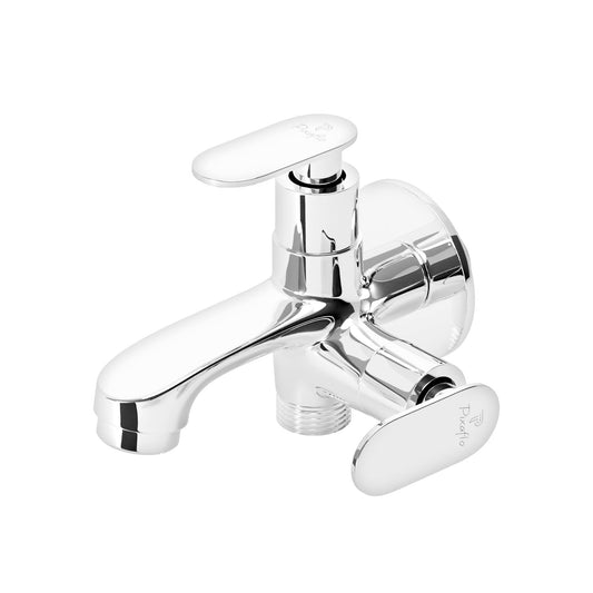 Pixaflo Pulse Brass 2 Way Bib Cock Tap | 2 in 1 Wall Mounted Faucet with Wall Flange | Chrome Finish