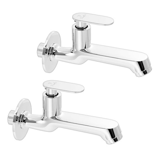 Pixaflo Pulse Brass Long Body Bib Cock Tap with Wall Flange Combo | Chrome | Pack of 2