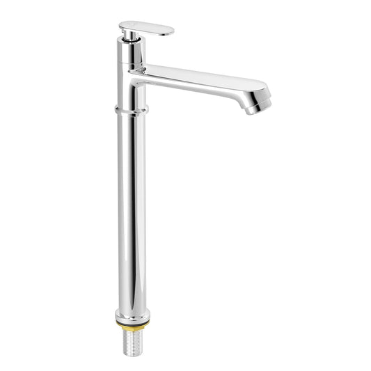 Pixaflo Pulse Brass Extended Tall Body Pillar Cock 12 inch Tap for Wash Basin | Deck Mounted | Cold Water Tap (Not Hot & Cold Mixer) | Counter Top/Table Top Faucet | Foam Flow | Chrome Finish