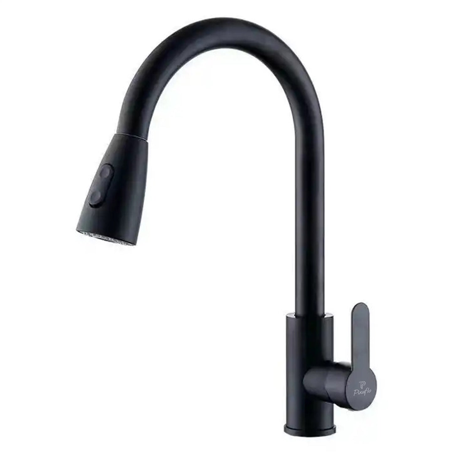 Pixaflo SS 304 Pull Out Kitchen Sink Mixer Tap with Swivel Spout and Connection Hoses | Deck Mounted | Matte Black