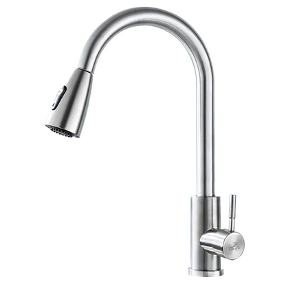 Pixaflo SS 304 Pull Out Kitchen Sink Mixer Tap with Swivel Spout and Connection Hoses | Deck Mounted (Brushed Silver)