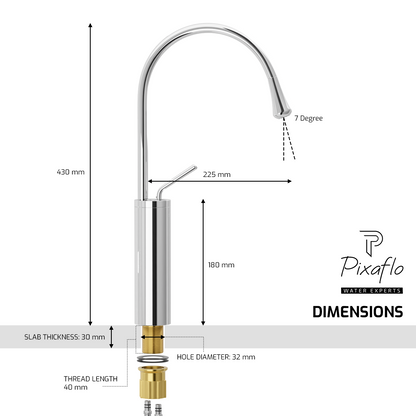 Pixaflo Raindrop Brass Extended Tall Body Hot & Cold Single Lever Joystick Basin Mixer 17 inches Tap with 360-Degree Swivel Spout and 18 inches Long Braided Hoses | Chrome