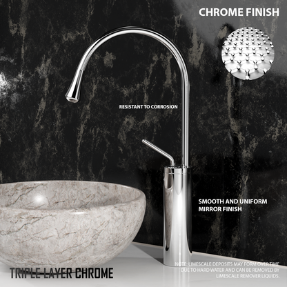 Pixaflo Raindrop Brass Extended Tall Body Hot & Cold Single Lever Joystick Basin Mixer 17 inches Tap with 360-Degree Swivel Spout and 18 inches Long Braided Hoses | Chrome