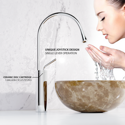 Pixaflo Raindrop Brass Extended Tall Body Hot & Cold Single Lever Joystick Basin Mixer 17 inches Tap with 360-Degree Swivel Spout and 18 inches Long Braided Hoses | Chrome