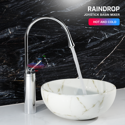 Pixaflo Raindrop Brass Extended Tall Body Hot & Cold Single Lever Joystick Basin Mixer 17 inches Tap with 360-Degree Swivel Spout and 18 inches Long Braided Hoses | Chrome