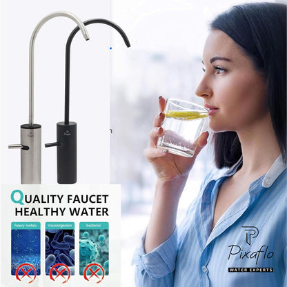 Pixaflo Stainless Steel RO Water Filter Tap | 360° Rotatable Kitchen Sink Faucet | 100% Lead-Free Drinking Water Faucet | 304 Grade Stainless Steel | Brushed Nickel Finish