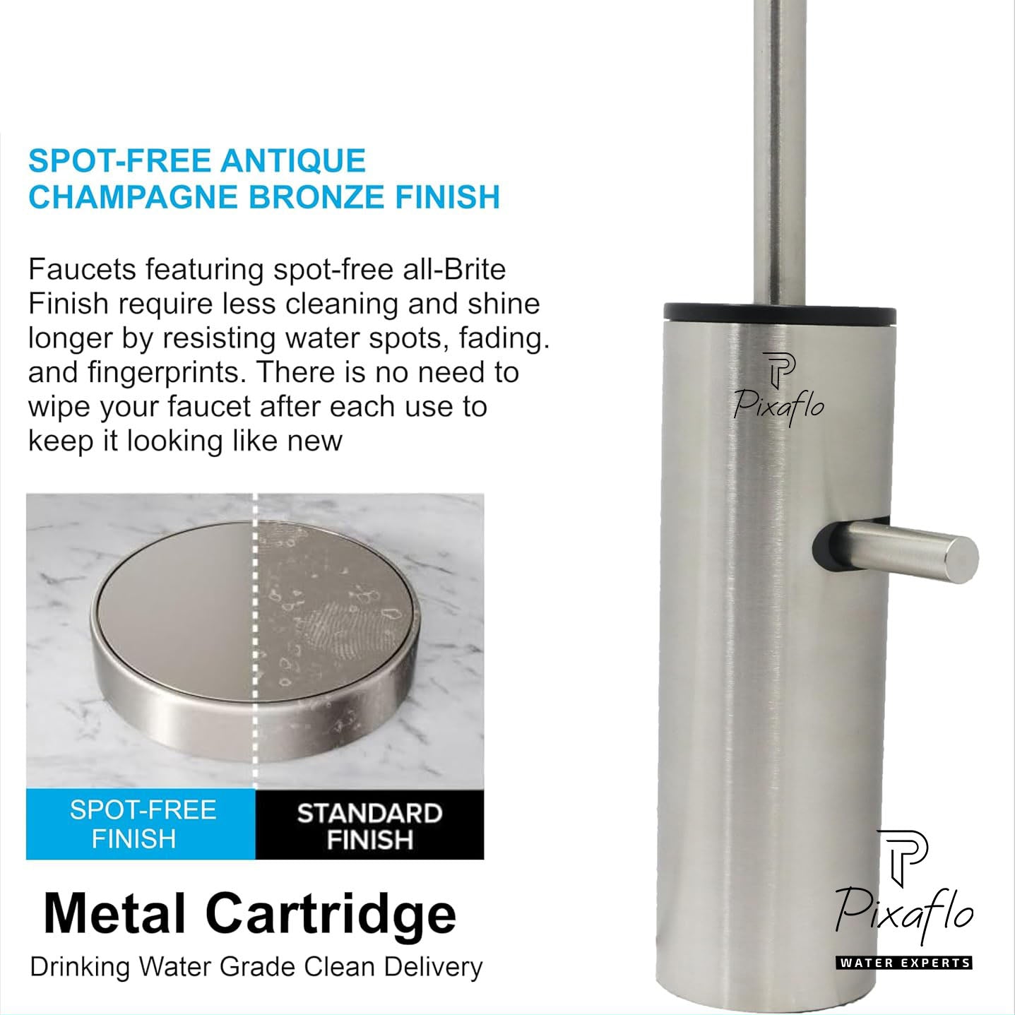 Pixaflo Stainless Steel RO Water Filter Tap | 360° Rotatable Kitchen Sink Faucet | 100% Lead-Free Drinking Water Faucet | 304 Grade Stainless Steel | Brushed Nickel Finish