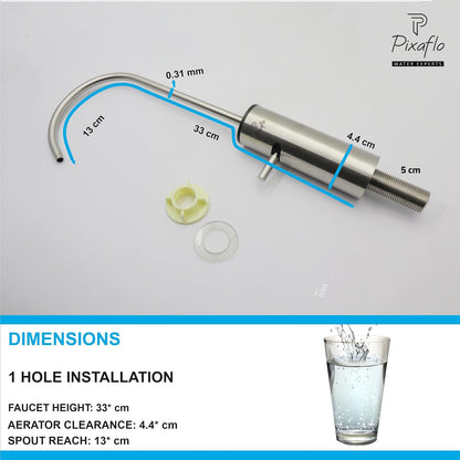 Pixaflo Stainless Steel RO Water Filter Tap | 360° Rotatable Kitchen Sink Faucet | 100% Lead-Free Drinking Water Faucet | 304 Grade Stainless Steel | Brushed Nickel Finish