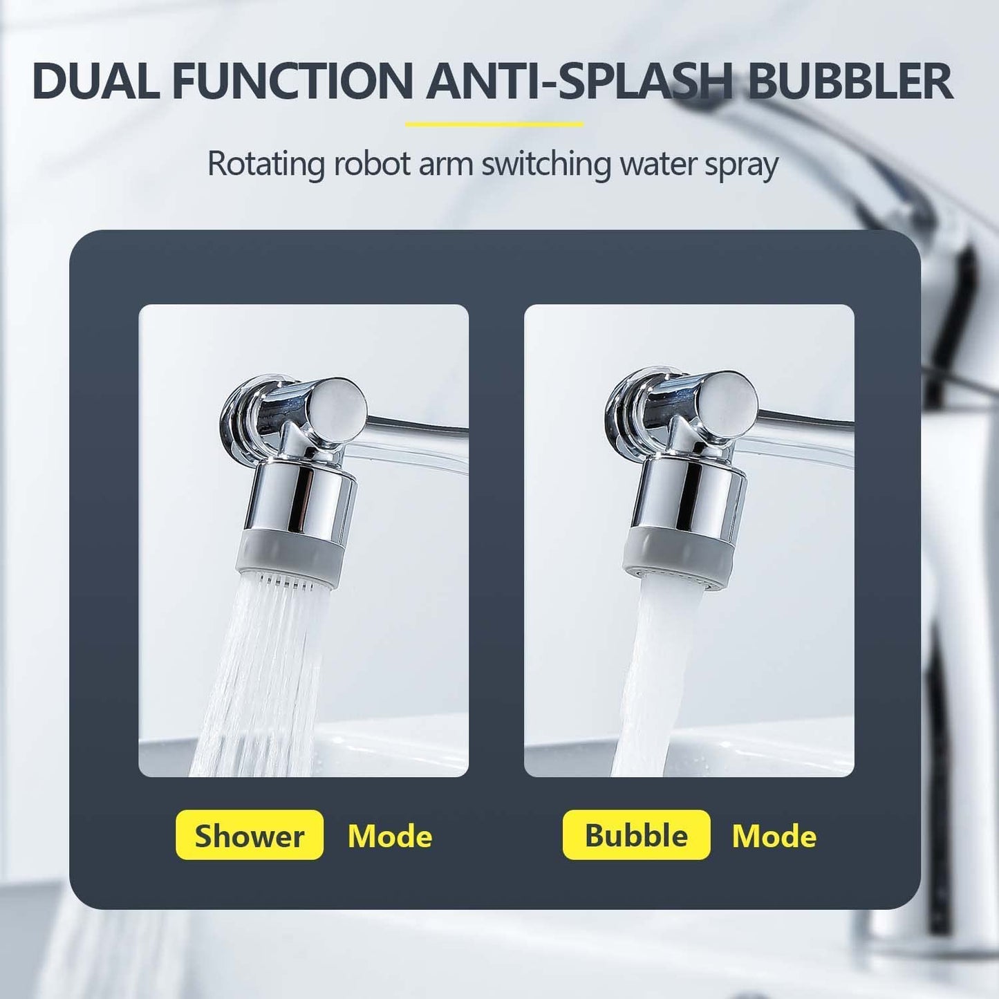 Pixaflo Robotic Arm Swan Neck Tap for Wash Basin | 1080 Degree Swivel Robotic Arm Mechanical Spout | Cold Water Tap | Dual Flow | Chrome Finish