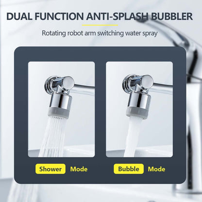 Pixaflo Robotic Arm Swan Neck Tap for Wash Basin | 1080 Degree Swivel Robotic Arm Mechanical Spout | Cold Water Tap | Dual Flow | Chrome Finish