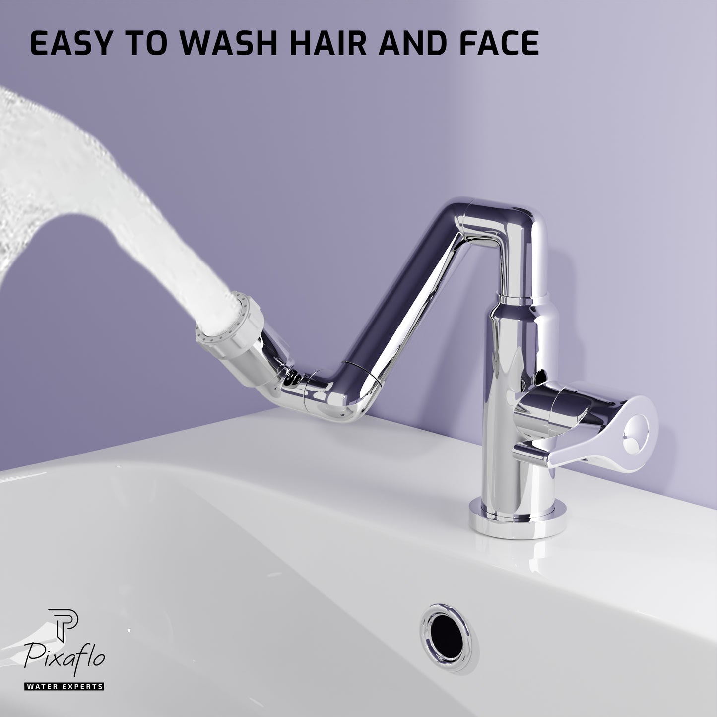 Pixaflo Robotic Arm Swan Neck Tap for Wash Basin | 1080 Degree Swivel Robotic Arm Mechanical Spout | Cold Water Tap | Dual Flow | Chrome Finish