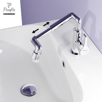 Pixaflo Robotic Arm Swan Neck Tap for Wash Basin | 1080 Degree Swivel Robotic Arm Mechanical Spout | Cold Water Tap | Dual Flow | Chrome Finish