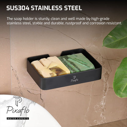 Pixaflo Stainless Steel 304 Grade Bathroom Soap Holder/Soap Stand/Soap Dish | Wall-Mounted | Durable | Anti-Rust | Sleek Black Finish | Bathroom Accessories | Black