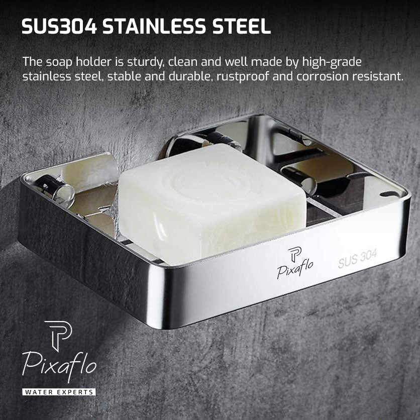Pixaflo Stainless Steel 304 Grade Bathroom Soap Holder/Soap Stand/Soap Dish | Wall-Mounted | Durable | Anti-Rust | Sleek Black Finish | Bathroom Accessories | Chrome