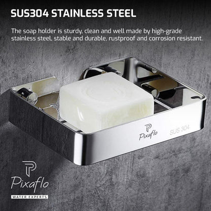 Pixaflo Stainless Steel 304 Grade Bathroom Soap Holder/Soap Stand/Soap Dish | Wall-Mounted | Durable | Anti-Rust | Sleek Black Finish | Bathroom Accessories | Chrome
