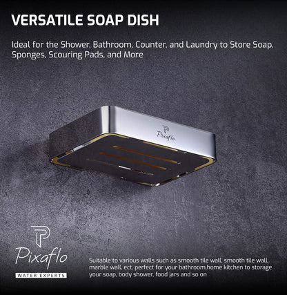 Pixaflo Stainless Steel 304 Grade Bathroom Soap Holder/Soap Stand/Soap Dish | Wall-Mounted | Durable | Anti-Rust | Sleek Black Finish | Bathroom Accessories | Chrome