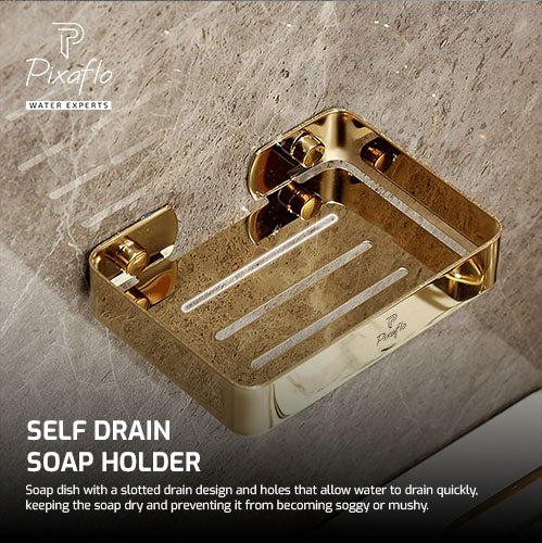 Pixaflo Stainless Steel 304 Grade Bathroom Soap Holder/Soap Stand/Soap Dish | Wall-Mounted | Durable | Anti-Rust | Sleek Black Finish | Bathroom Accessories | Gold