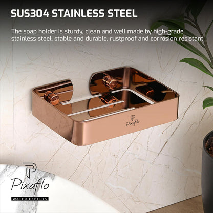 Pixaflo Stainless Steel 304 Grade Bathroom Soap Holder/Soap Stand/Soap Dish | Wall-Mounted | Durable | Anti-Rust | Sleek Black Finish | Bathroom Accessories | Rose Gold