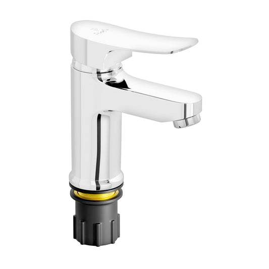 Pixaflo Seaduck Brass Single Lever Basin Mixer Tap with 18 inches Braided Hoses | Hot & Cold Deck Mounted Faucet | Chrome Finish
