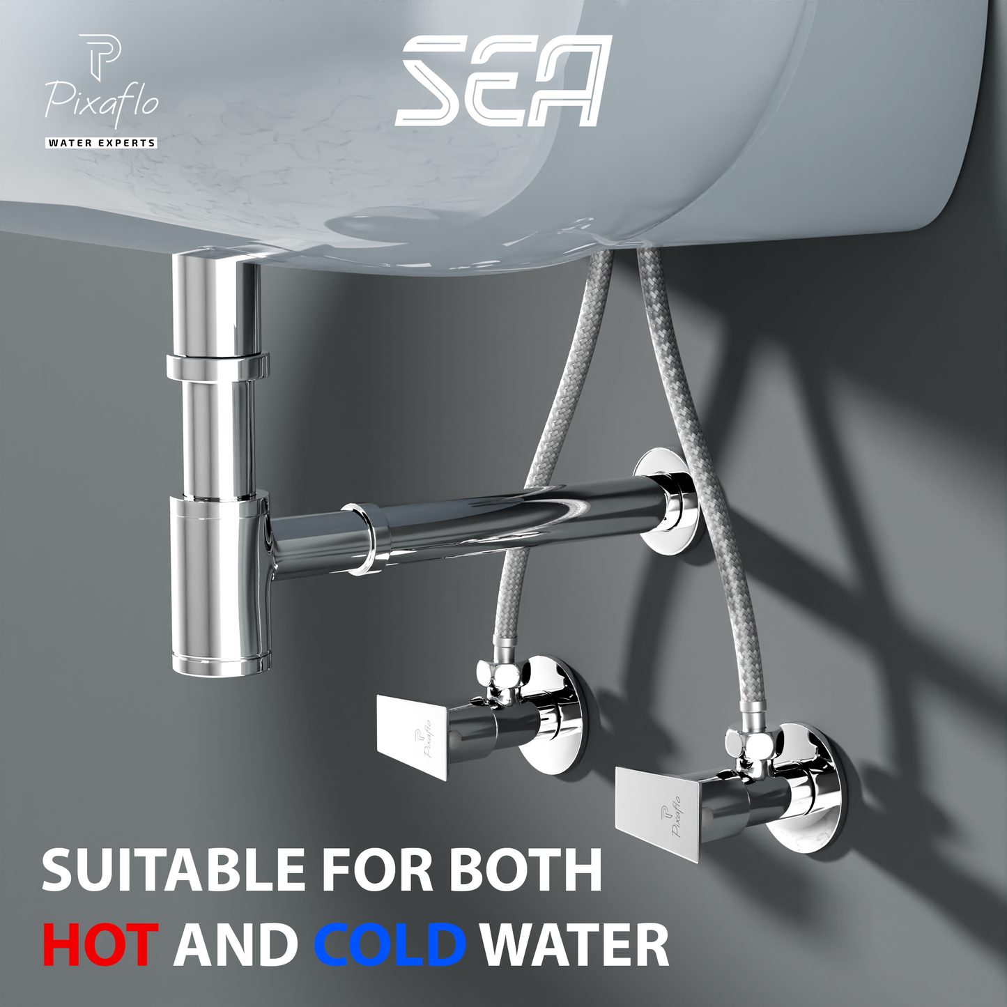 Pixaflo Sea Brass Angle Valve Combo | Stop Cock with Wall Flange | Chrome Finish | Pack of 2