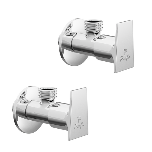 Pixaflo Sea Brass Angle Valve Combo | Stop Cock with Wall Flange | Chrome Finish | Pack of 2