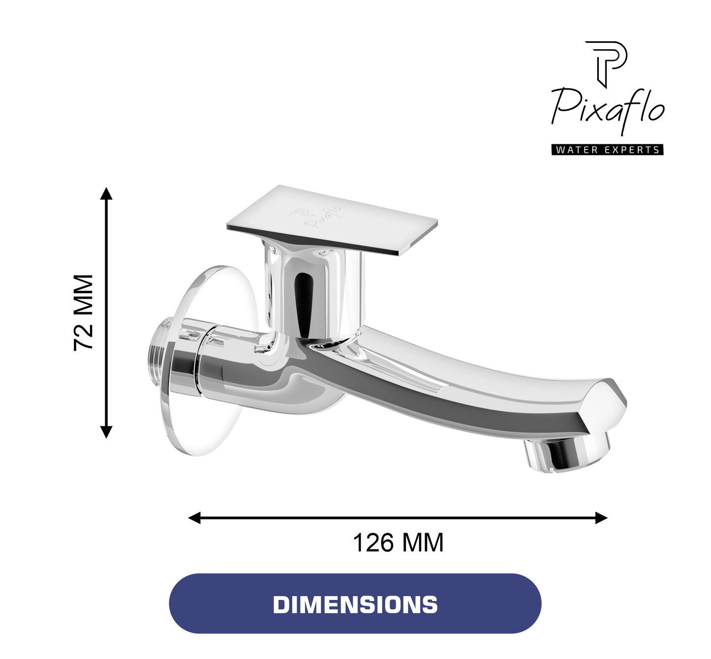 Pixaflo Concave-S Brass Long Body Bib Cock Tap with Wall Flange Combo | Chrome | Pack of 2