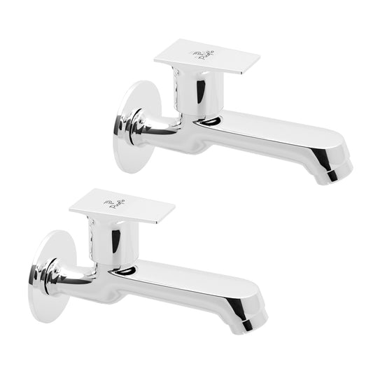 Pixaflo Sea Brass Long Body Bib Cock Tap with Wall Flange Combo | Chrome | Pack of 2