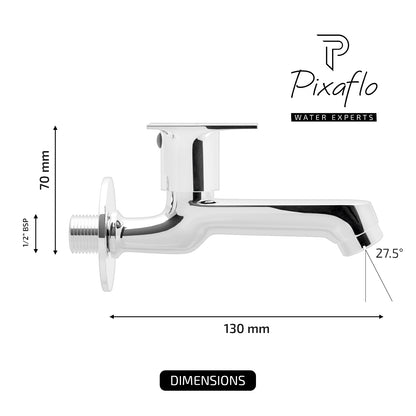Pixaflo Sea Brass Long Body Bib Cock Tap with Wall Flange Combo | Chrome | Pack of 2